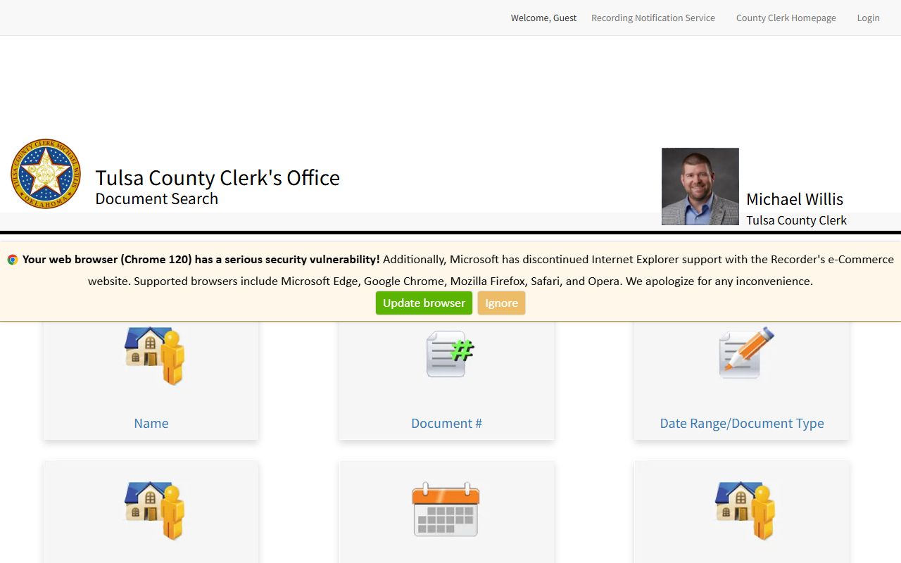 Tulsa County Clerk Acclaim land records search portal