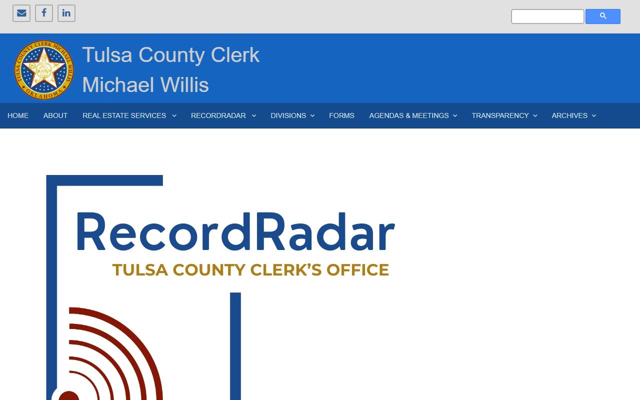 Tulsa County Clerk RecordRadar property alert registration page