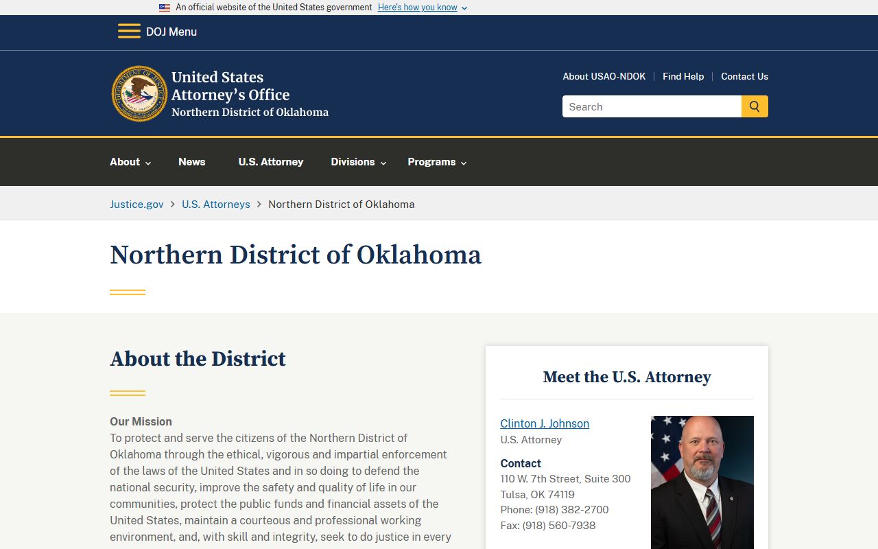 Tulsa County federal U.S. Attorney Northern District of Oklahoma