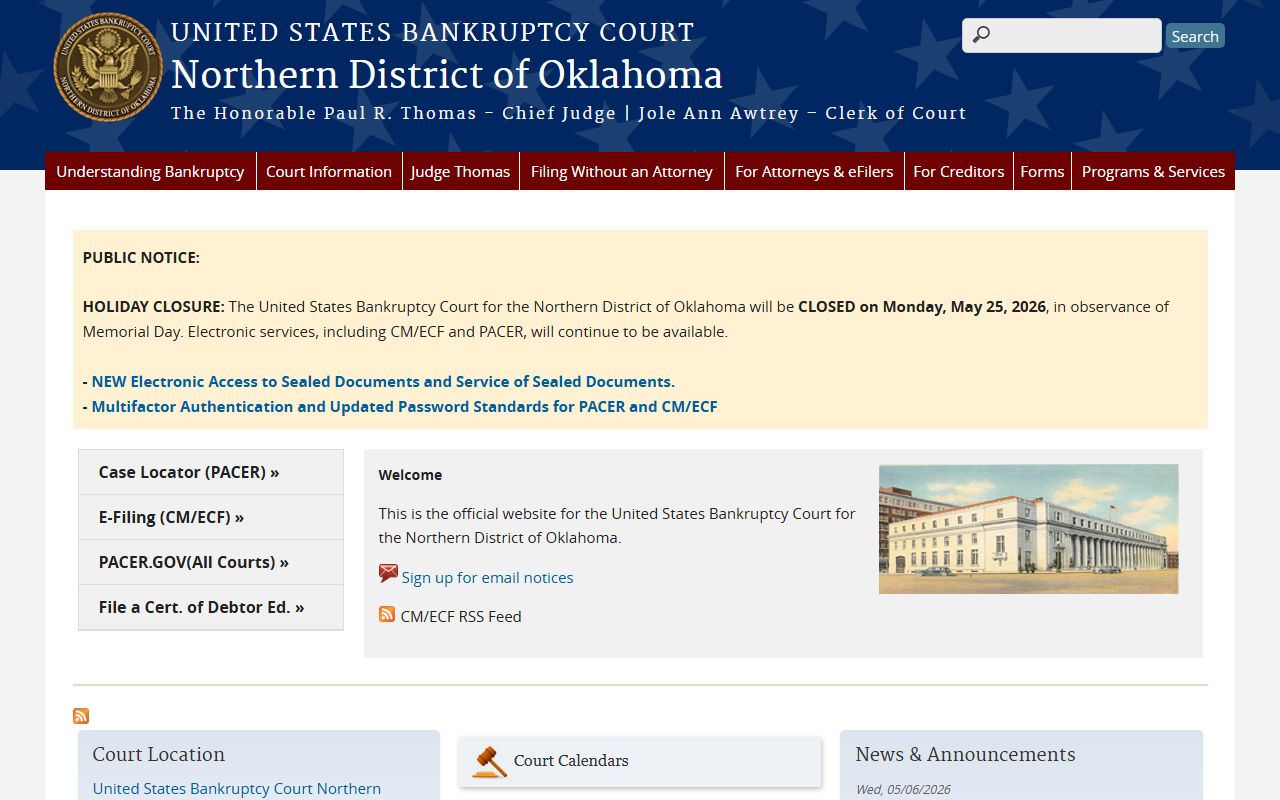 Tulsa County federal bankruptcy court Northern District of Oklahoma