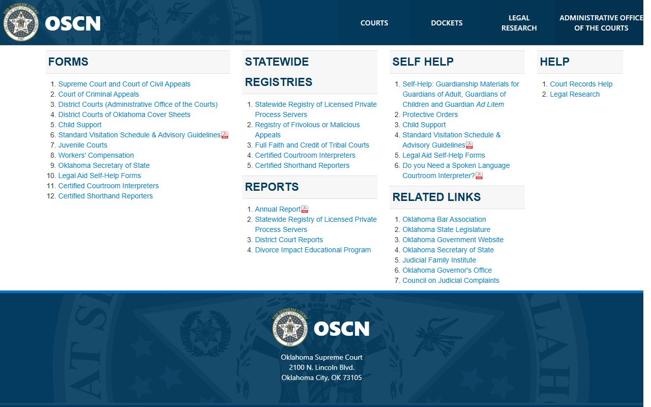 Tulsa County court records self-help and legal aid resource links