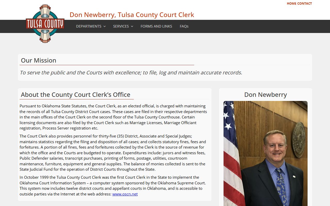 Tulsa County Court Clerk home page for court records search