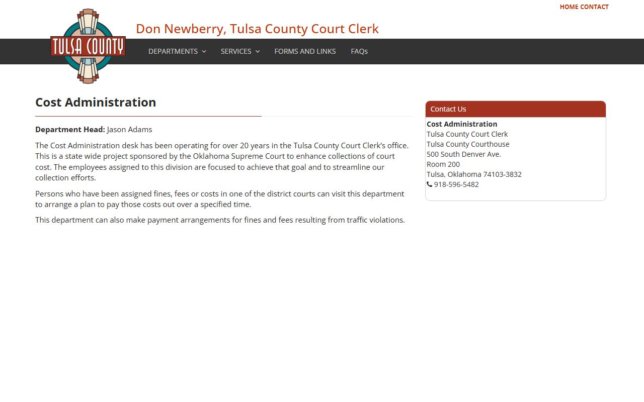 Tulsa County court records cost administration and fee page