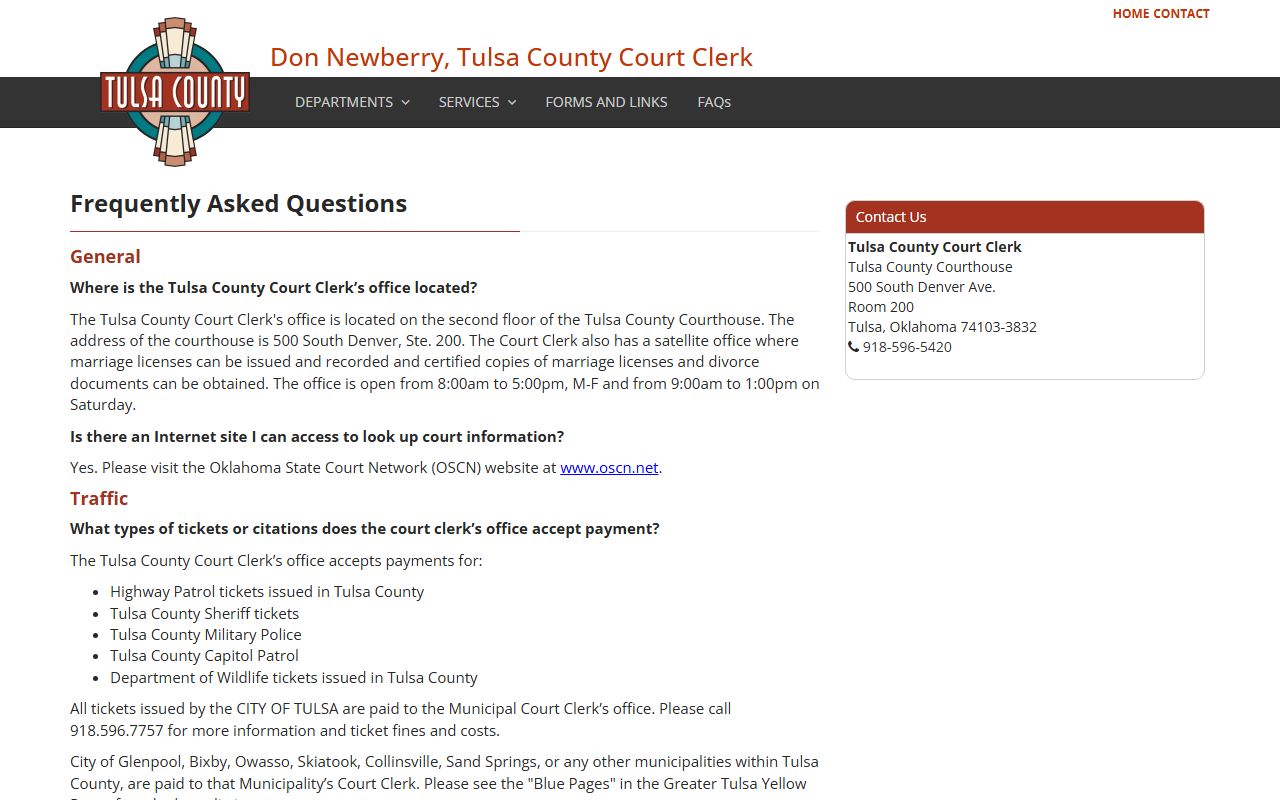 Tulsa County court records frequently asked questions page