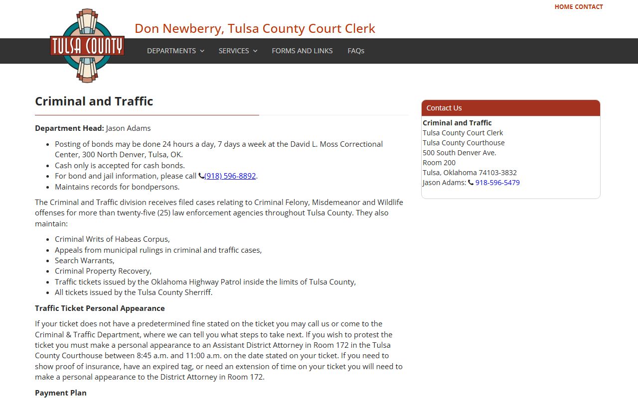 Tulsa County traffic court records criminal and traffic department page
