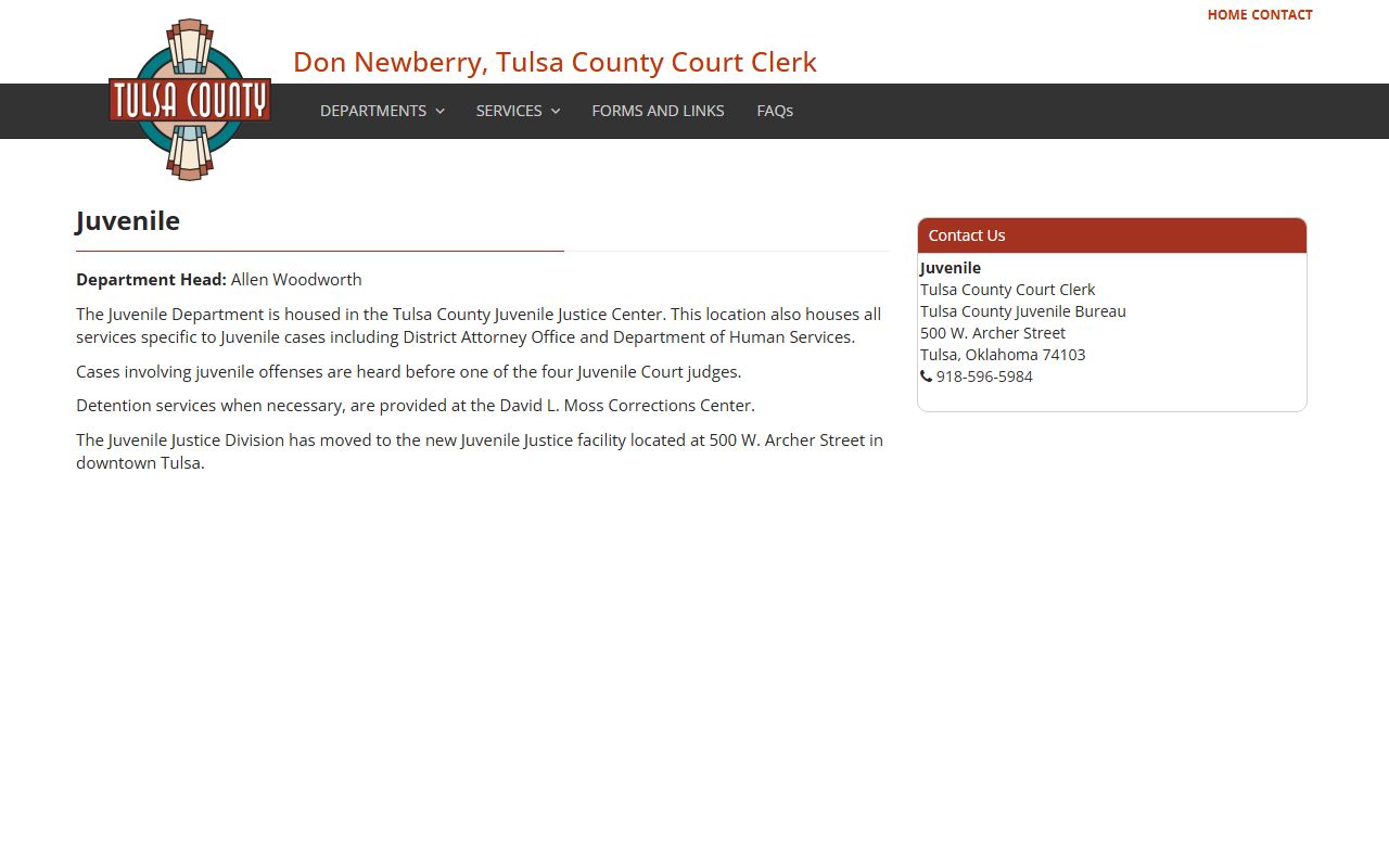 Tulsa County juvenile court records department page