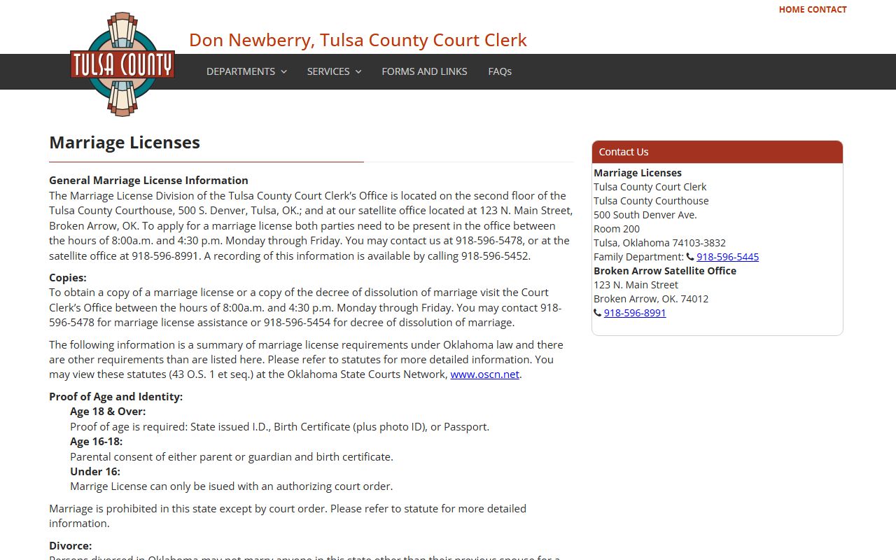 Tulsa County marriage records license application page
