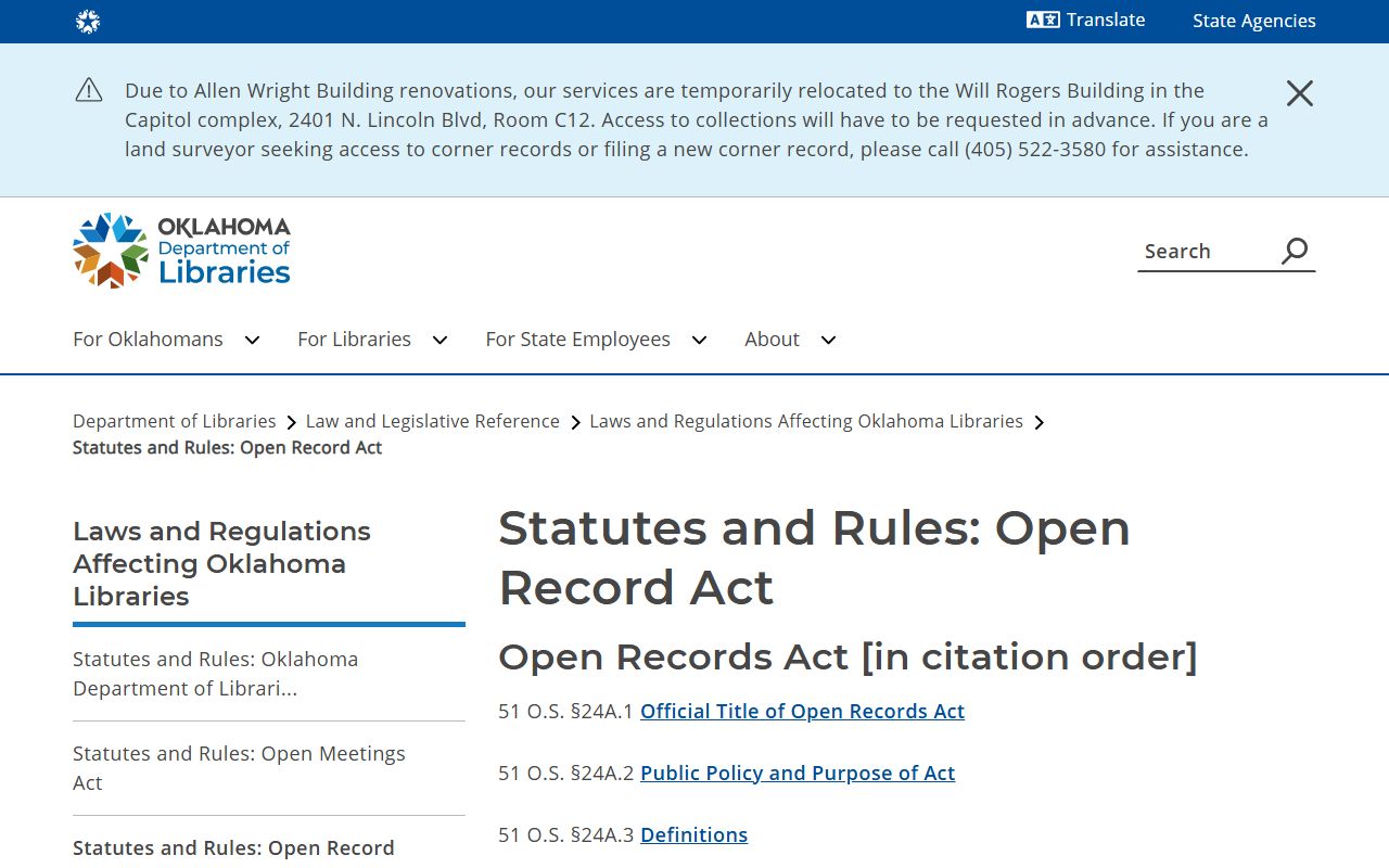 Tulsa County public records Oklahoma Open Records Act page