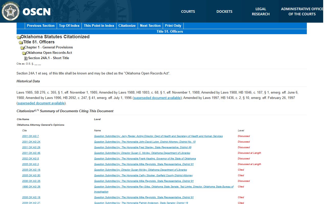 Tulsa County public records Open Records Act statute 51 O.S. 24A.1