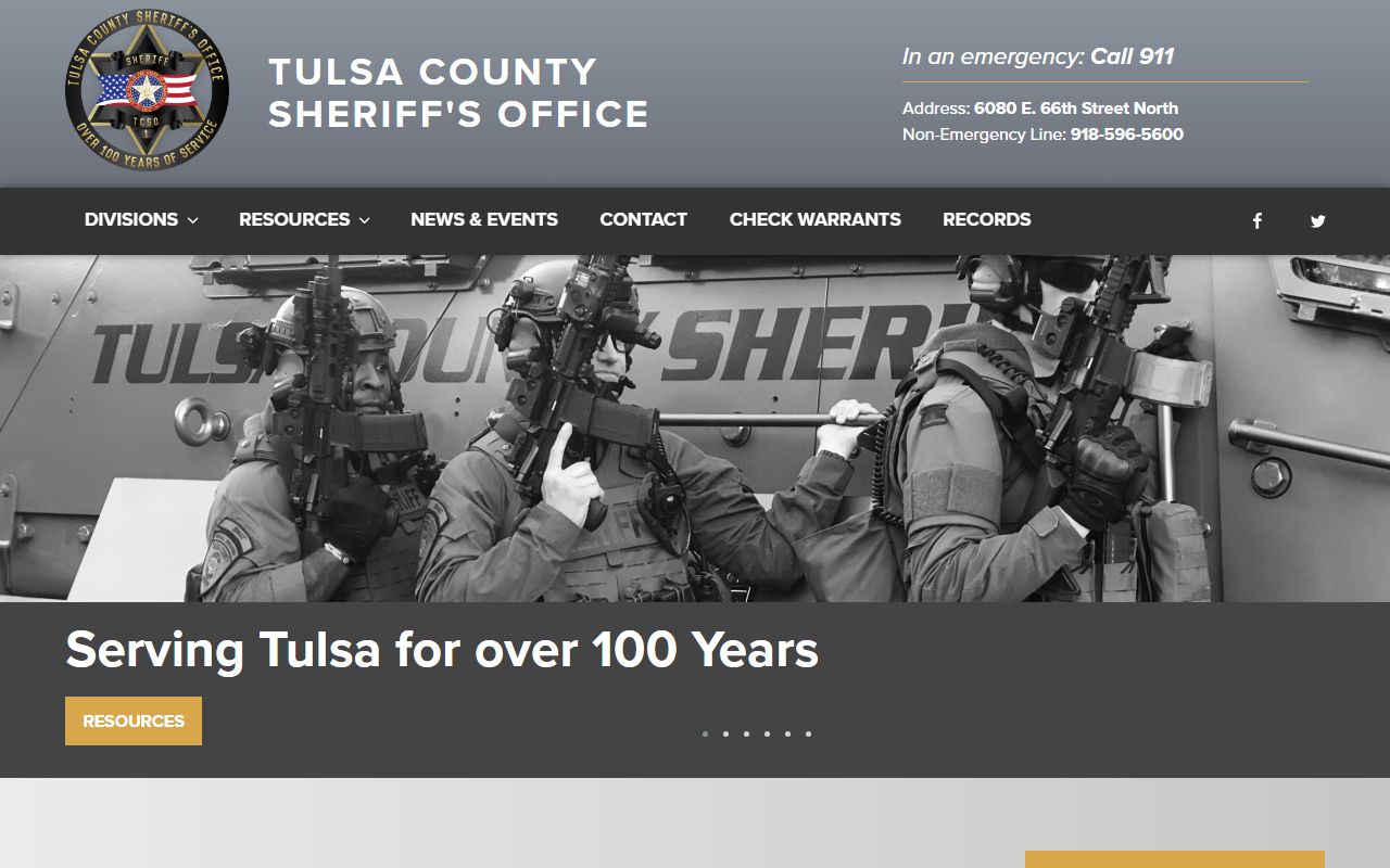 Tulsa County inmate records Sheriff's Office home page